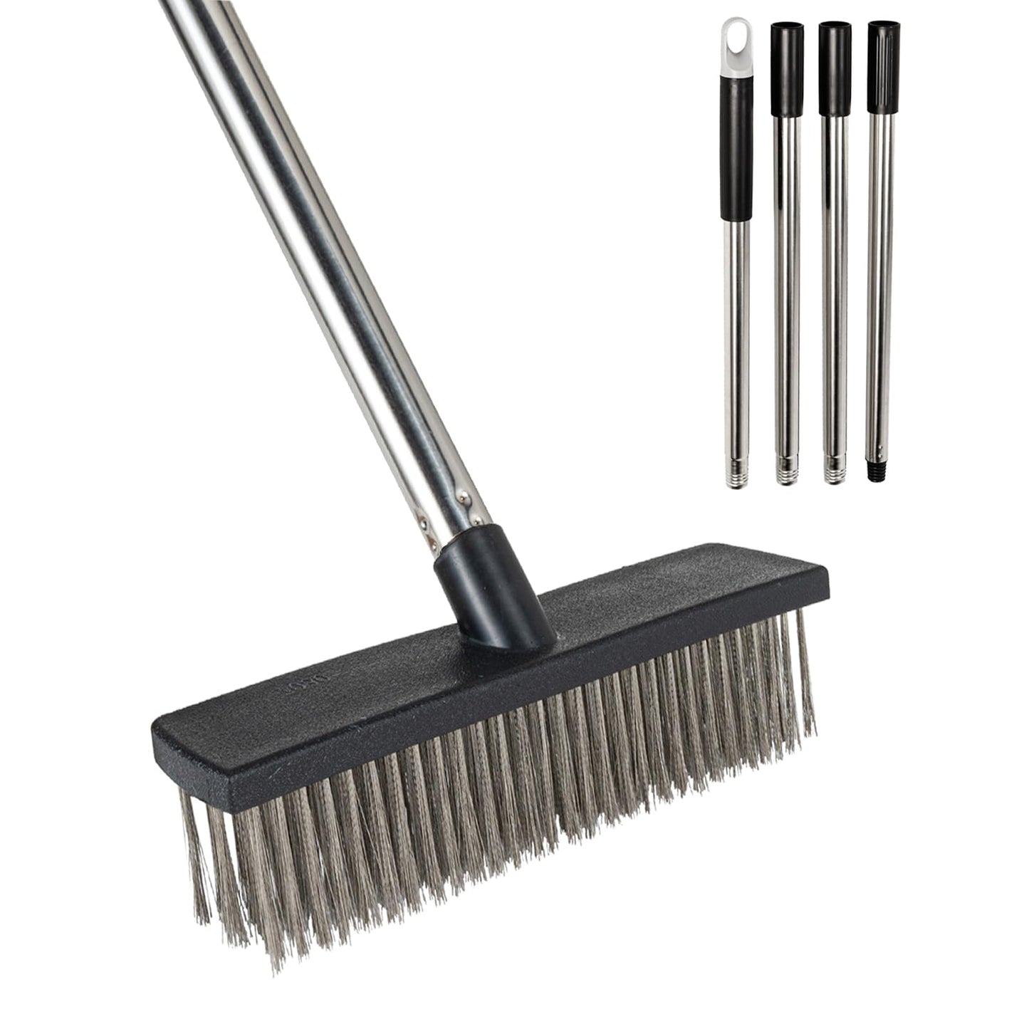 BSMstone Deck Brush Steel Wire Broom with Long Handle Stiff Scrub Brushes for Cleaning Boat Patio Concrete Moss Remover