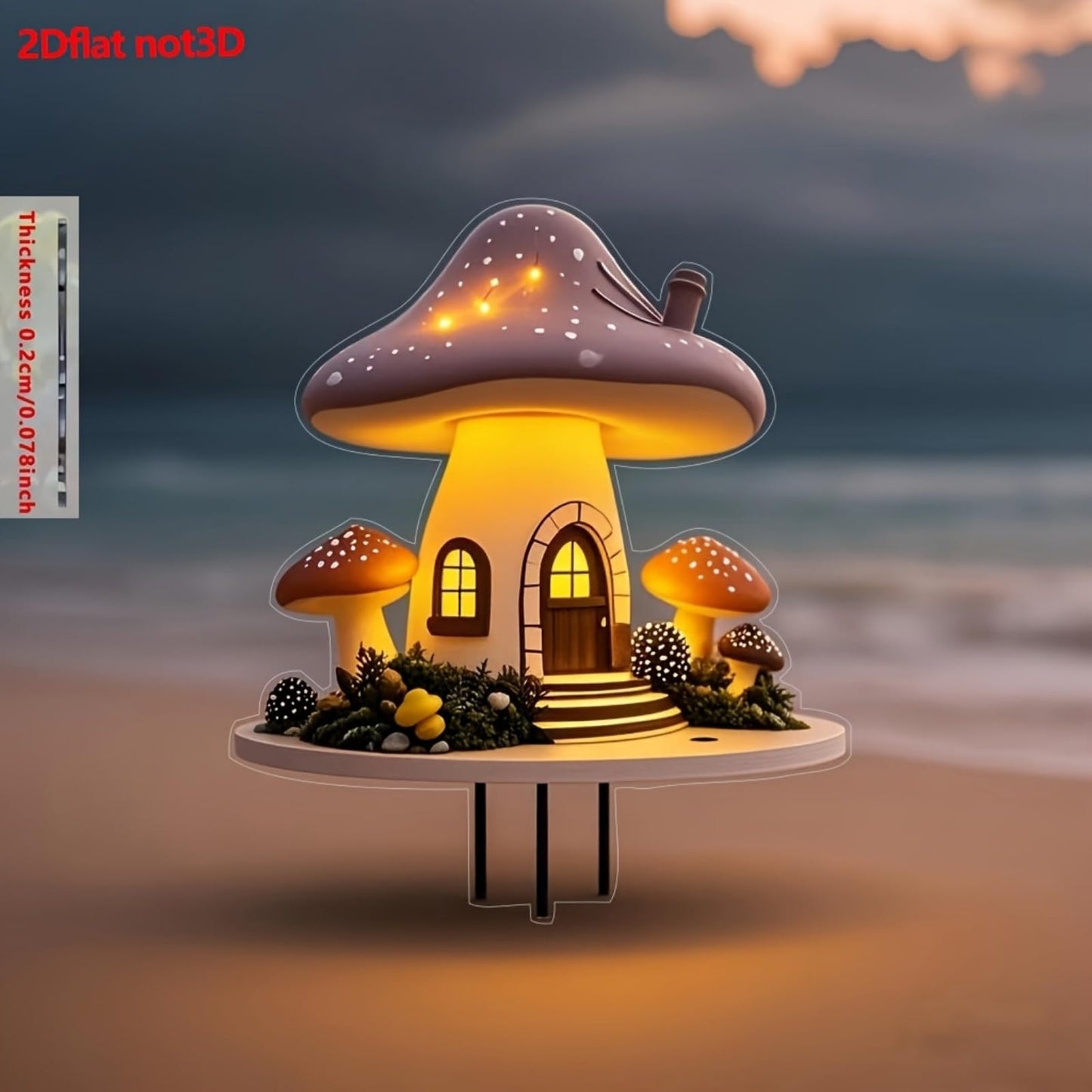 Mushroom Decor Stake - 2D Acrylic Flat Ornament for Gardens, Flower Pots, Flower Arrangements, Patio Planters