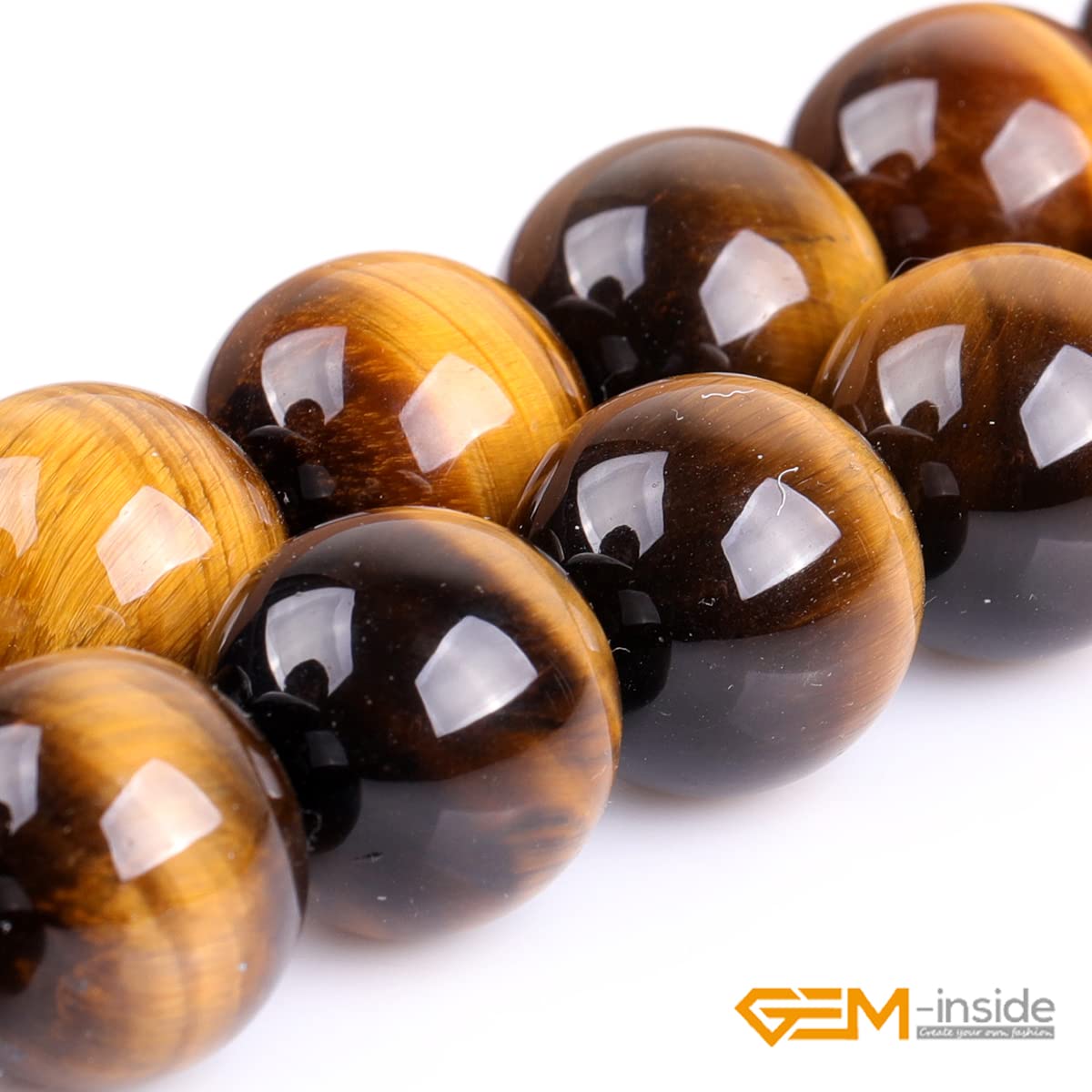 GEM-Inside Natural 18mm Large Tiger Eye Gemstone Loose Beads Round Crystal Energy Stone Power for Jewelry Making 15''