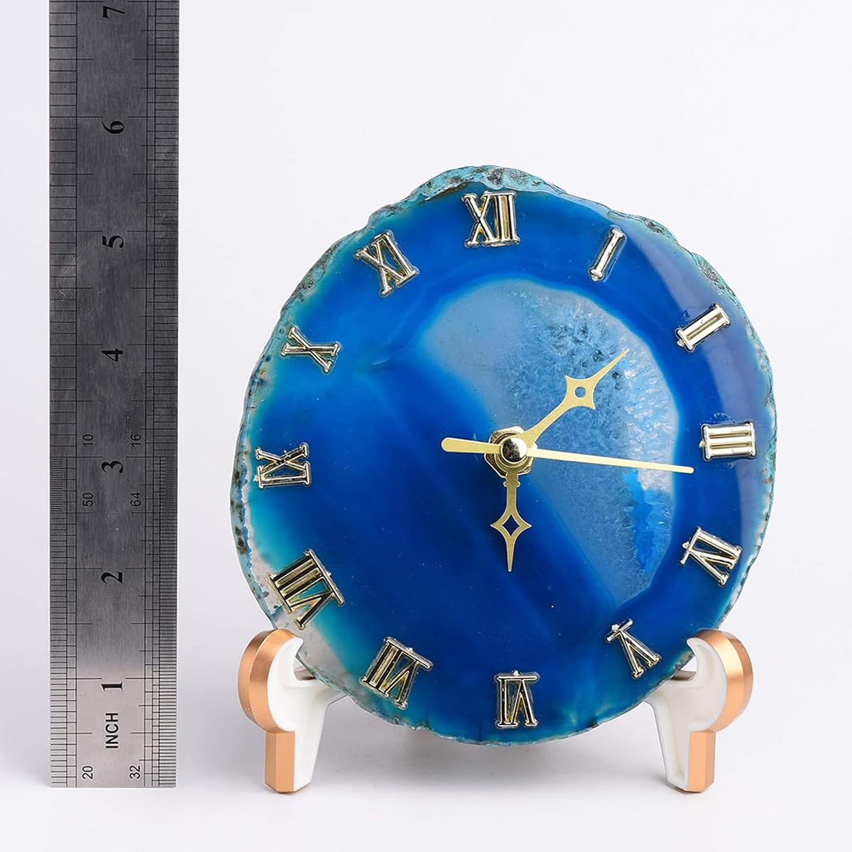 JIC Gem Agate Clock Crystal Desk & Shelf Clocks Home Decor (Blue)
