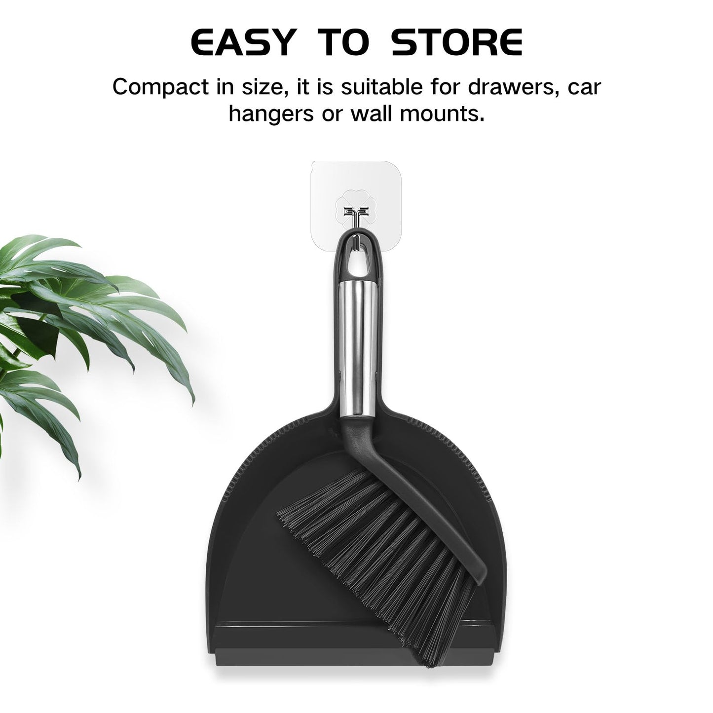 NACENA Mini Broom and Dustpan Set 2 Packs, Small Dust Pan and Brush Set with Handle Dustpan Teeth for Cleaning Hair Suitable for Office Desks Drawers Sofas Outdoor Camping, Black