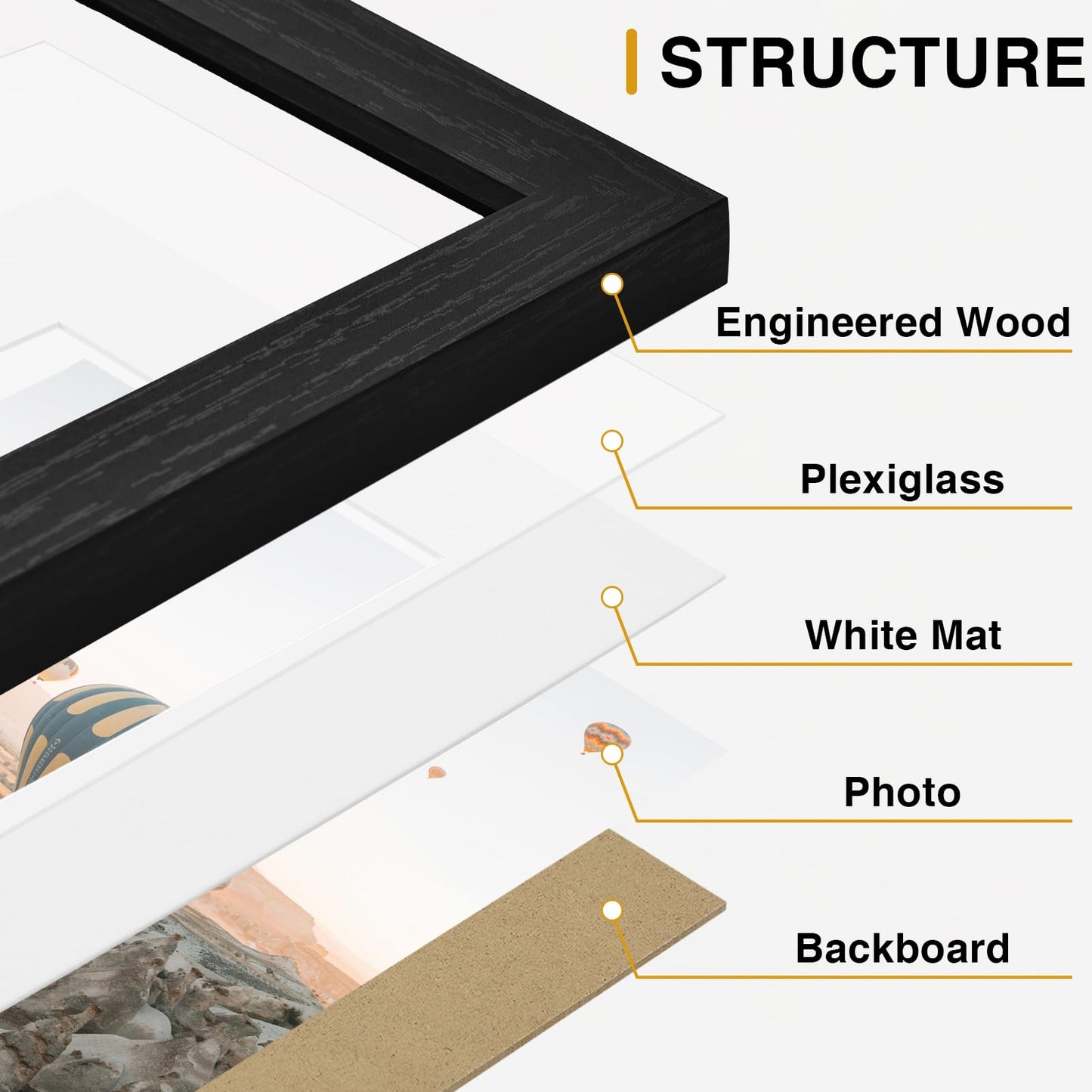 Vittanly 20 Pack Picture Frames Collage Wall Decor, Multi Sizes Including 4pcs 8x10, 8pcs 5x7 and 8pcs 4x6 Photo Frames, Gallery Frame Set for Wall or Tabletop Display, Black, Brown and Grey
