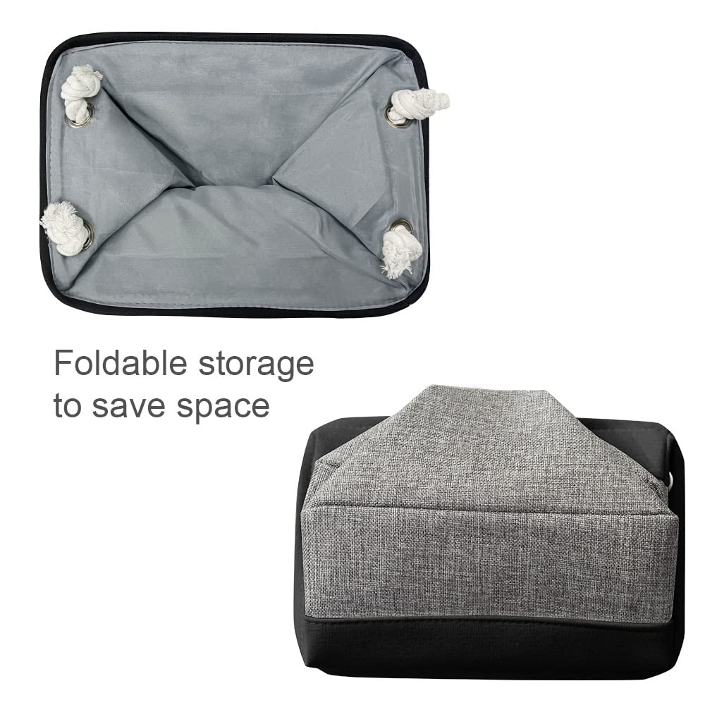 TheWarmHome Storage Basket for Organizing - 14x10x7 inch Medium 3 Pack Collapsible Storage Bin for Shelves with Rope, Fabric Storage Cubes for Organizer Cloth Gift Toy Closet (Black & Grey)