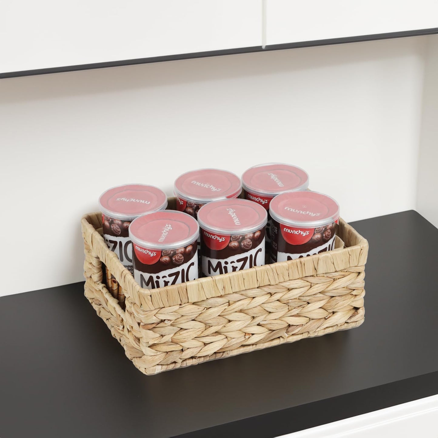 Wicker Baskets, Baskets for Organizing, Rattan Woven Basket for Storage, Organizer Bins with Built-in Handles, Storage Basket for Shelves (Water Hyacinth, Small)