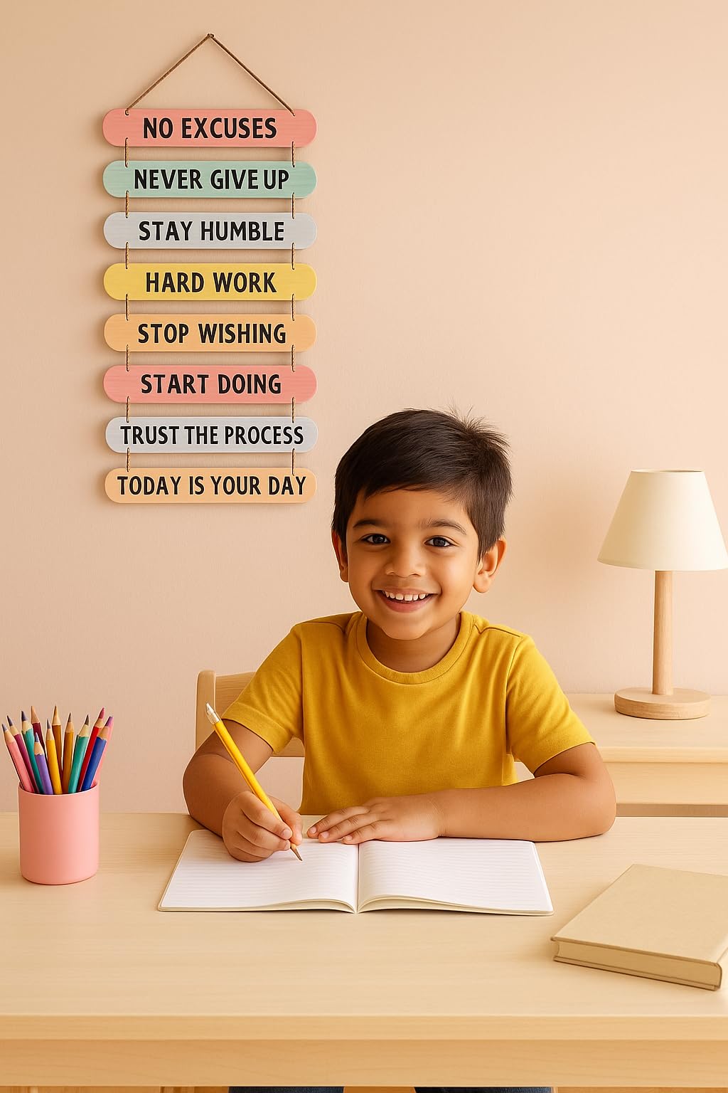 “Motivational Wall Decor for Bedroom & Office – Inspirational Quotes Wooden Hanging Sign for Kids Room, Study & Home Decor – Positive Wall Art (34x12 Inch)”
