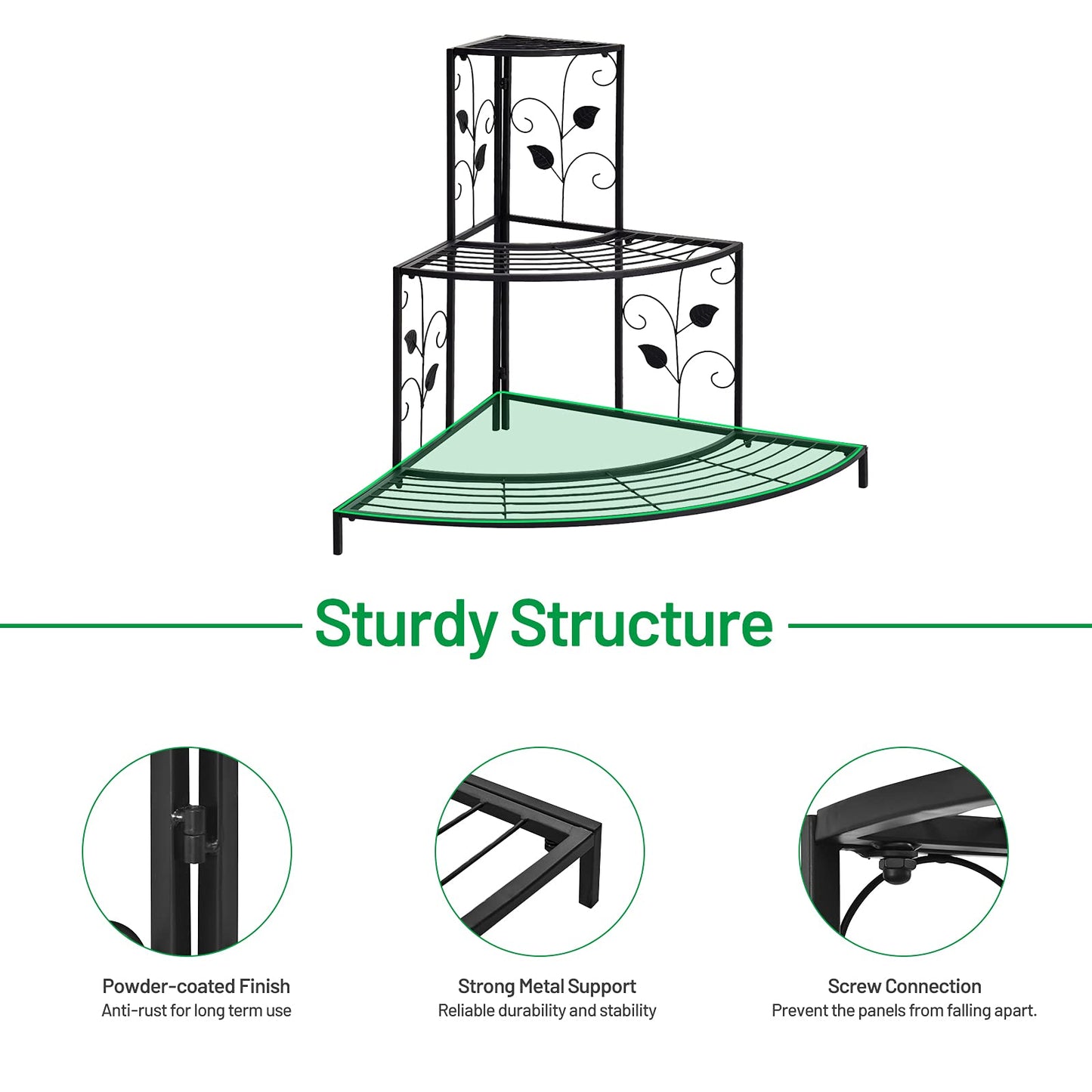 S AFSTAR Corner Plant Stand, 3-Tier Mental Plant Stand, Plant Flower Pot Display Rack, Pot Holder Shelf, Rustproof Ladder Potted Shelf, Outdoor Plant Stands for Patio Garden Yard Balcony (Black)