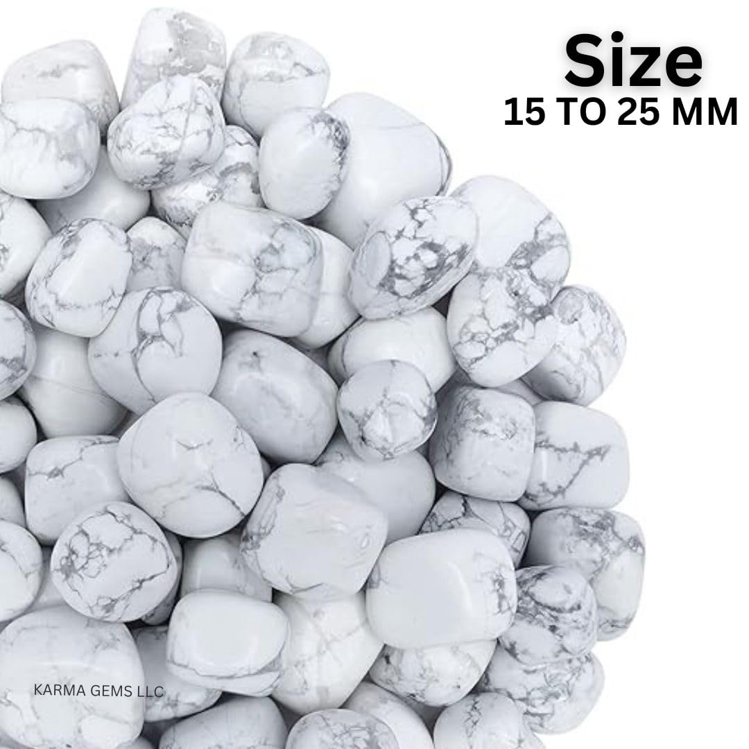 Karma Gems 1lb Howlite Tumbled Stones - Polished Stones for Positive Energy - Crystal Kit for Fresh Mind & Restful Sleep - Healing Stone for Chakra Balancing - Ideal for Gift & Home Decor (15-25 Mm)