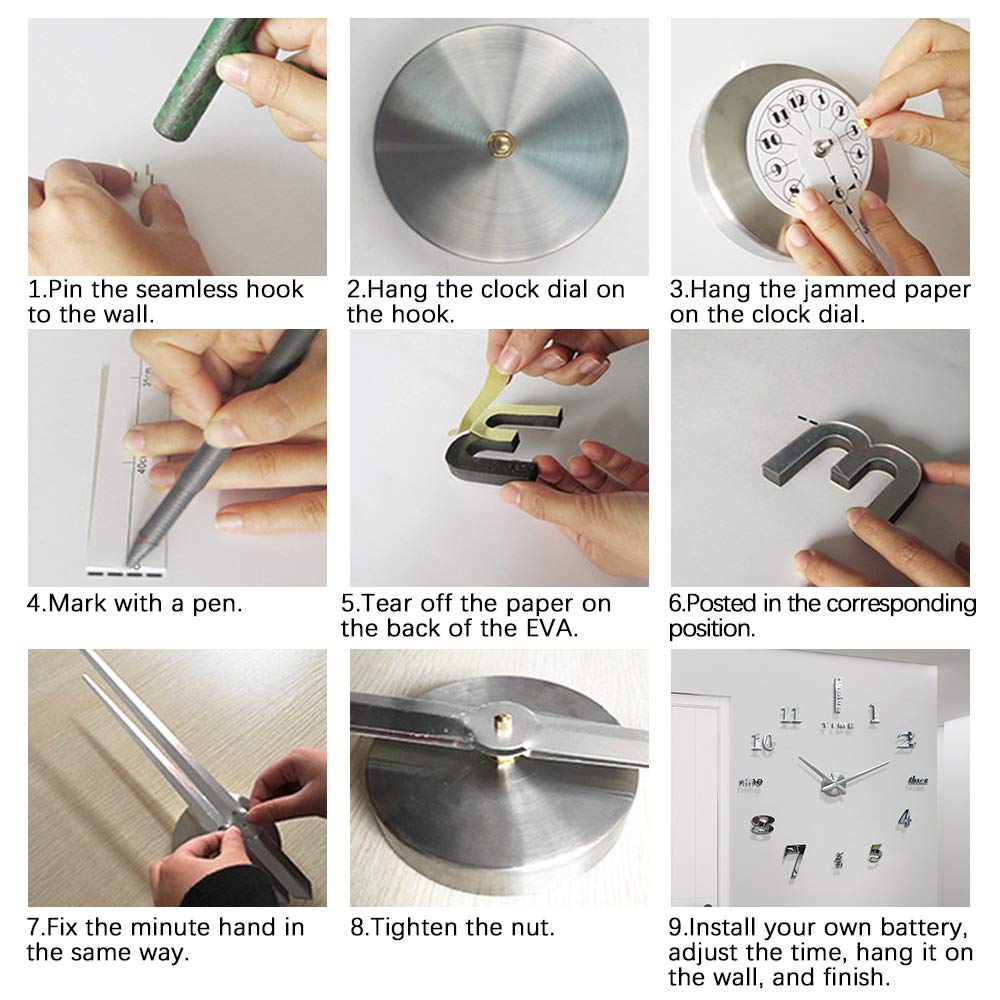 LZYMSZ DIY Wall Clock Modern 3D Wall Clock with Mirror Numbers Stickers for Home Office Decorations Gift(Black)