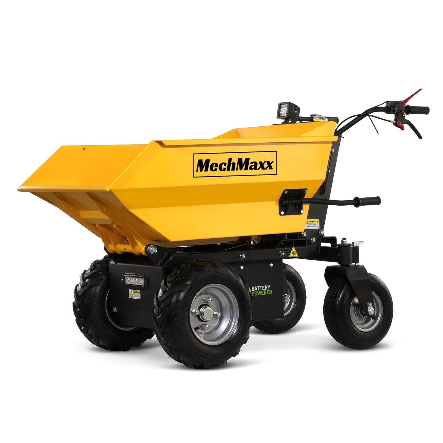 MechMaxx 1100Lbs Loading Battery Powered Barrow Electric Mini Dumper Dump Cart Wheel Barrow, with 30W Light, 1000W 48V Brushless DC Motor, LED Display Screen, Model E50 (Yellow)