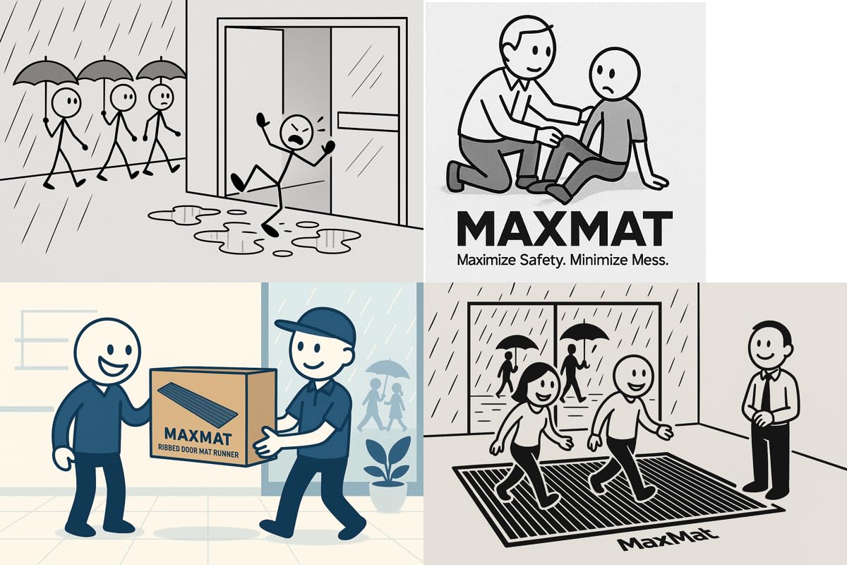 MaxMat® Extra Large Commercial Floor Mat, 3 x 5 Feet Rubber Border Heavy Duty Made in USA Commercial Door Mat, Waterproof, Low-Profile, Easy to Clean, Rubber Entry Mudroom Rug (Charcoal Grey)
