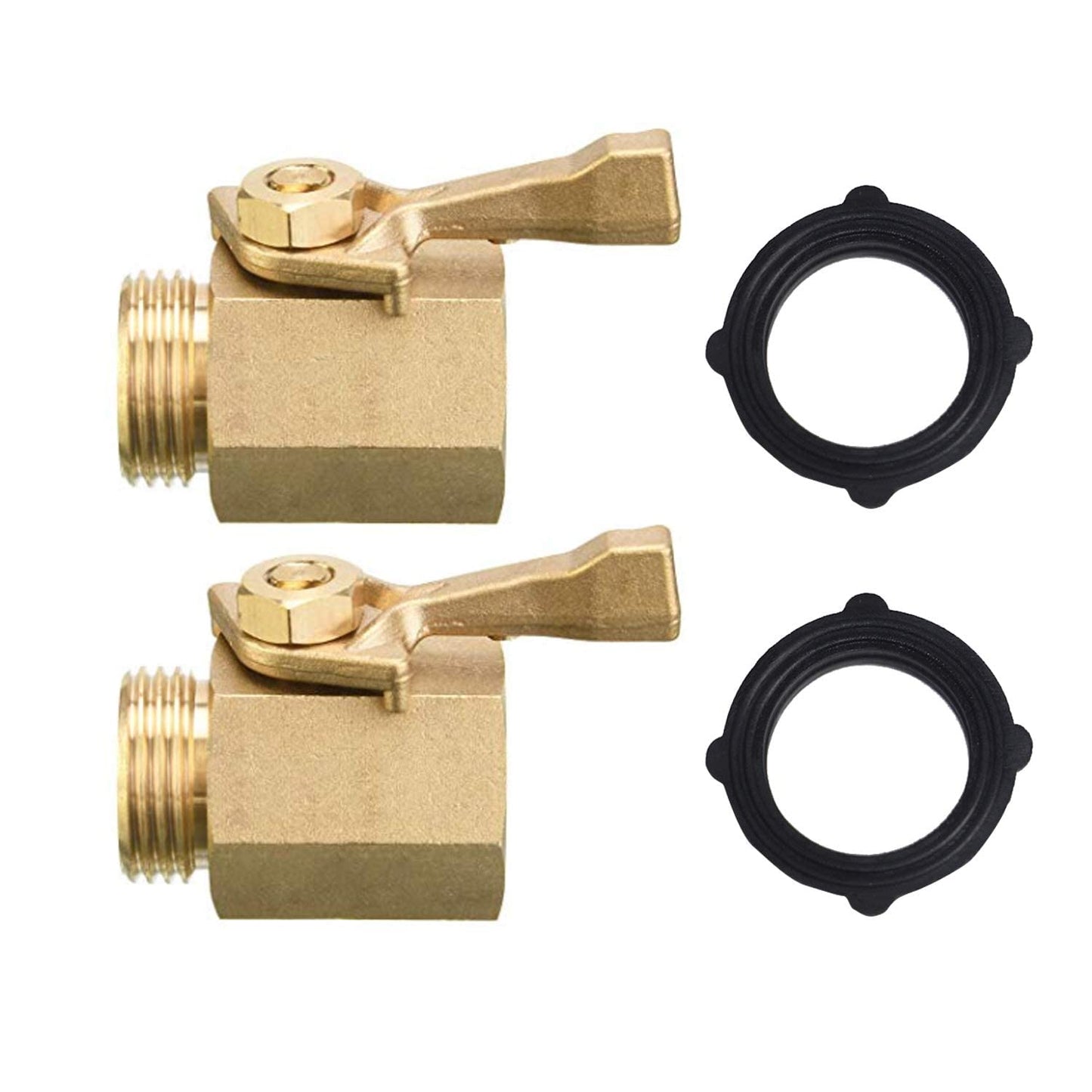 Hourleey 2 Pack Solid Brass Garden Hose Shut Off Valve with 2 Extra Rubber Washers, 3/4 Inch, Gate Valve, Hose Valve, Brass