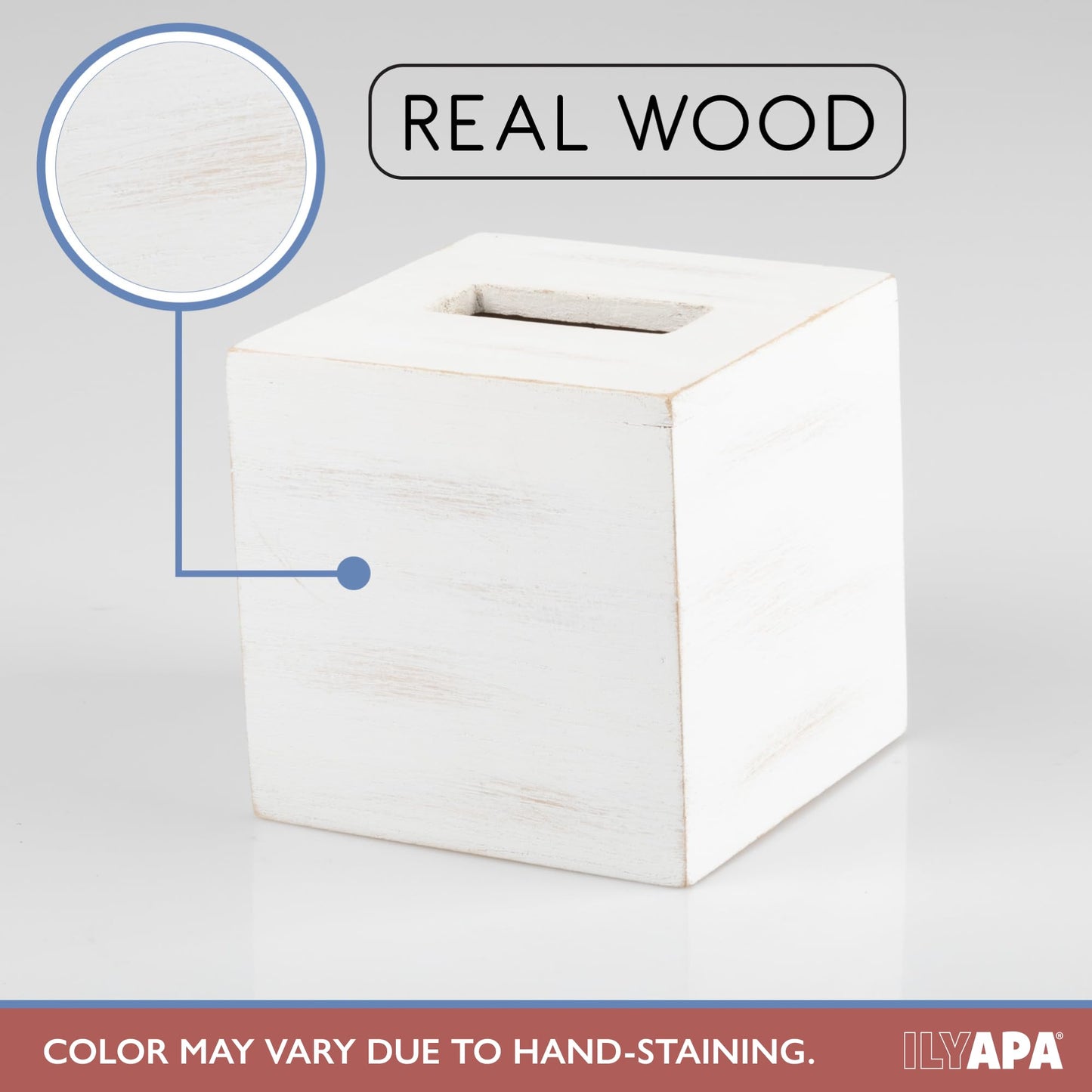 Ilyapa Wood Tissue Box Cover Square - Rustic Farmhouse White Wooden Tissue Holder