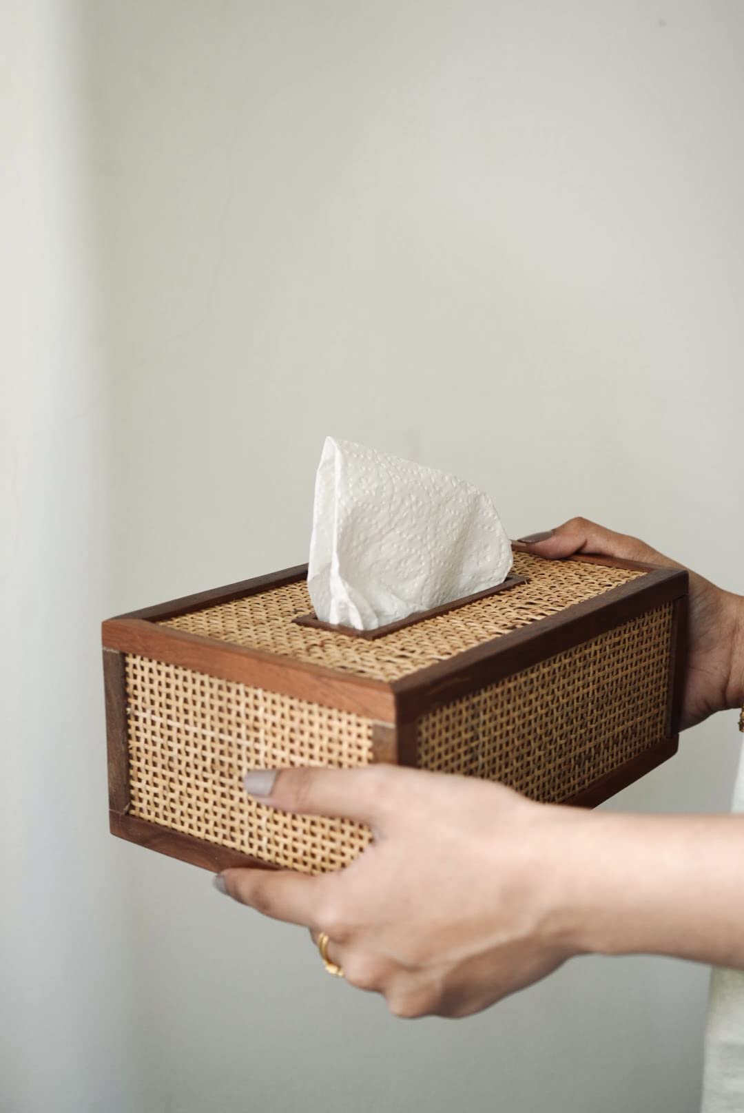 Wooden Tissue Box, Hand Crafted, Holds Standard Tissue Size, Natural Finish Rustic Farmhouse Tissue Box - Brown Tissue Holder Easy to Refill by Slide Bottom - 5” x 9“ x 3"