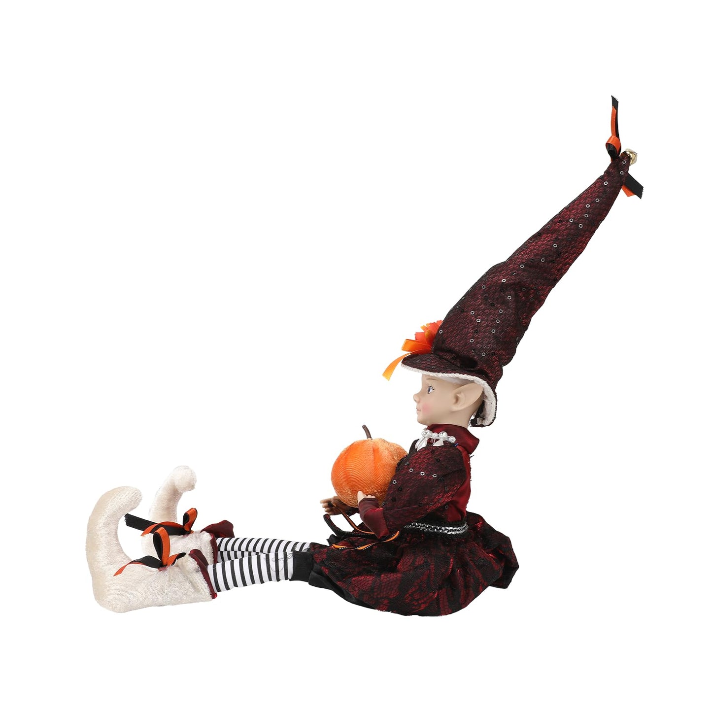brableewear Halloween Fairy Elf Doll Posable Witch Sitting Doll Cute Elf Girl Holding Pumpkin Figurines Mantel Ornaments Home Decor