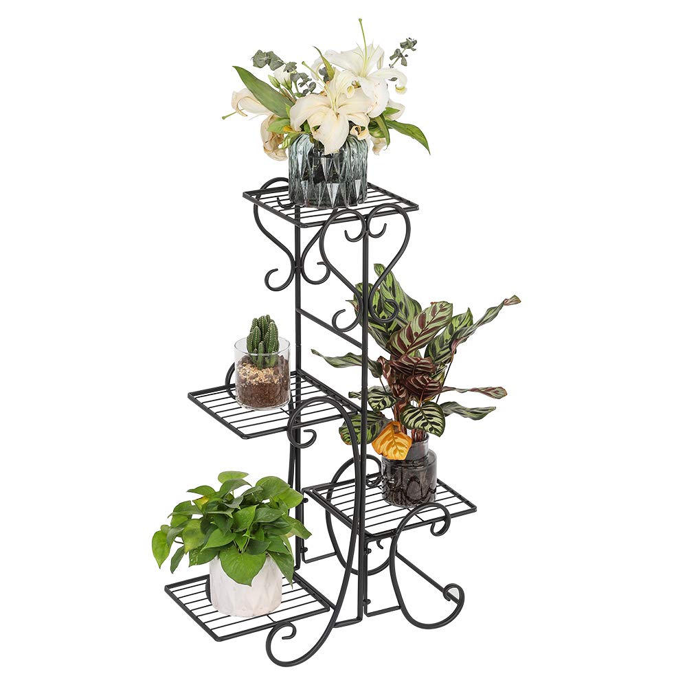 VINGLI Metal Plant Stand Flower Holder Racks Patio Stand Holder Outdoor Displaying Plants Flowers (Black- square) (30.9" H- 4 Tier)