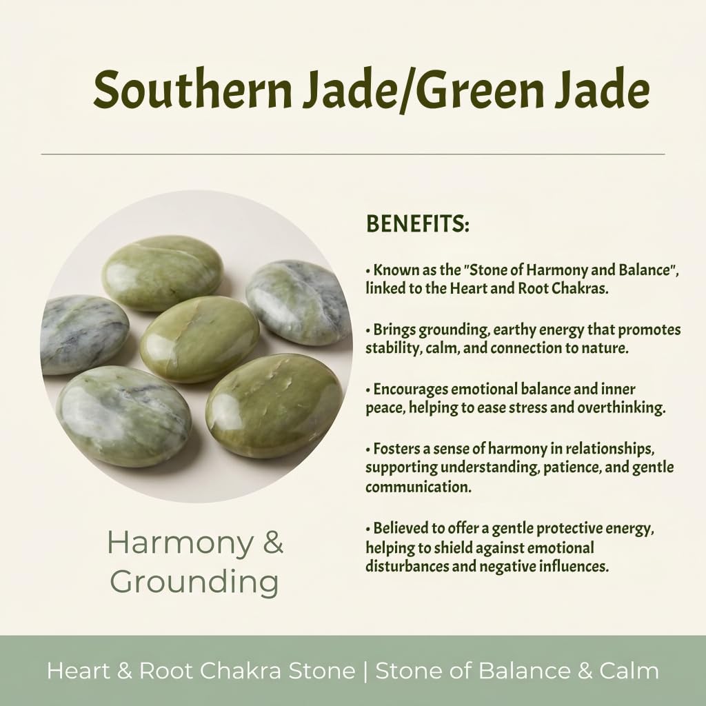 Loveliome Natural Green Jade Oval Polished Worry Stones, Healing Crystal Indoor Fountain Stones Massage Energy Anxiety Relief Items