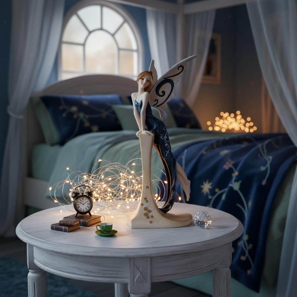 Comfy Hour 7" Standing Fairy Figurine, Elegant Woman Statue in Dark Blue Gown, Sophisticated Fairyland Desktop Decor Accent, Stone Resin Artisan Crafted Sculpture, 1 Unit