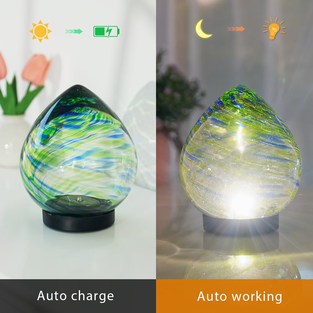 VEWOGIFT Solar Lanterns Outdoor, Solar Glass Lights, Waterproof Led Table Lamp for Garden Yard Tree Home Xmas Decoration, Green Blue