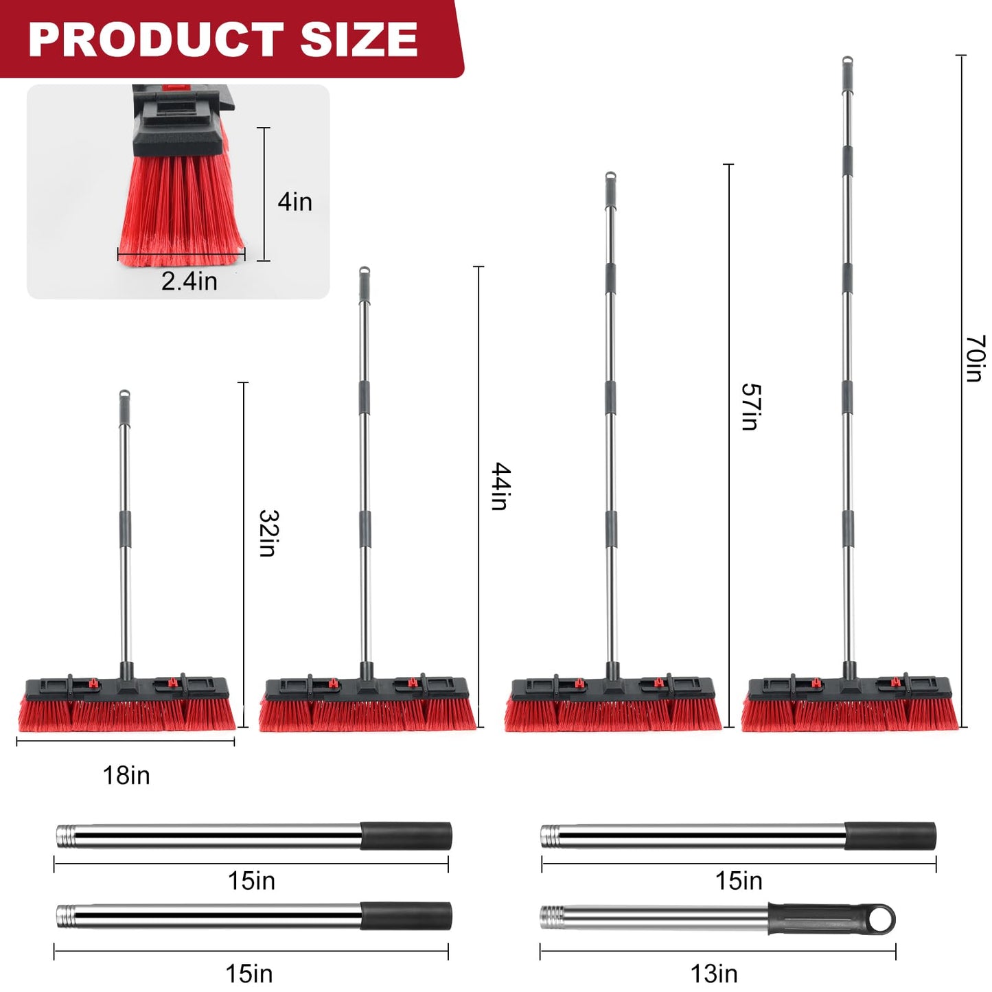 Outdoor & Commercial Heavy-Duty Push Broom with 70" Adjustable Handle – Ideal for Industrial Use Heavy Duty Durable for Garage Driveway and Sidewalk Cleaning