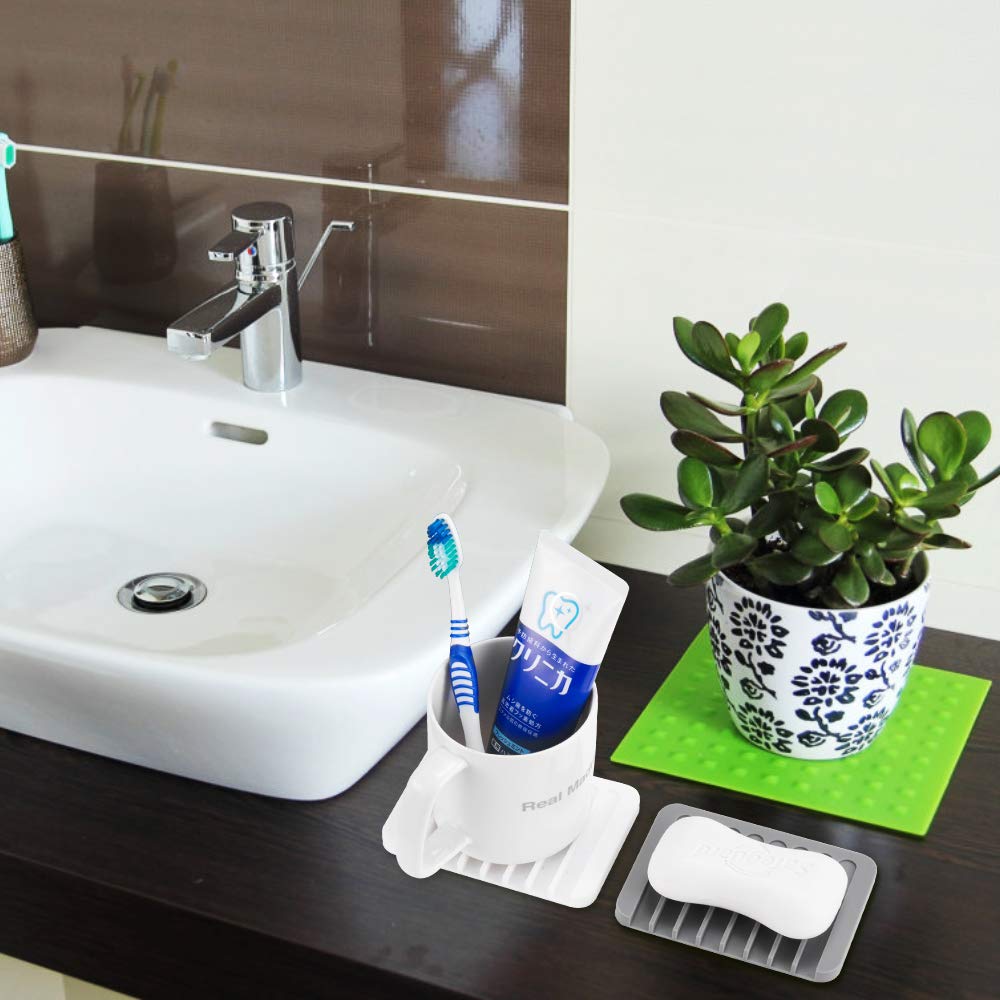 2PCS Soap Dish Holder, Premium Silicone Soap Dishes for Shower Bathroom Kitchen Sinks， Soap Tray Saver Drainer, Self-draining Waterfall, Non-Slip Design, Easy Cleaning (White)