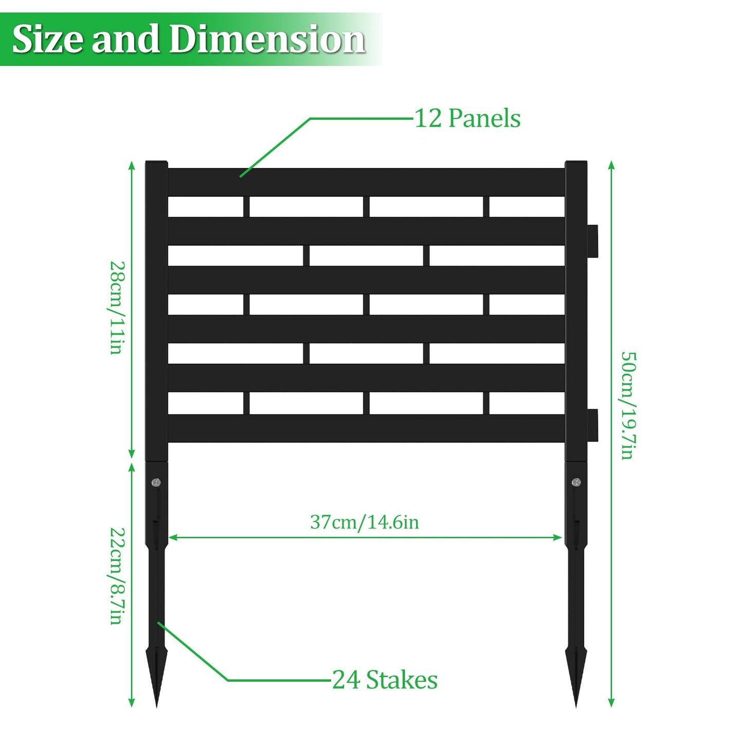 Garden Fence Animal Barrier 12 Pack No Dig Plastic Fence Panels Privacy Fence Screen Air Conditioner Fence Dog Fencing Outdoor for Yard Patio Garden Beds Black