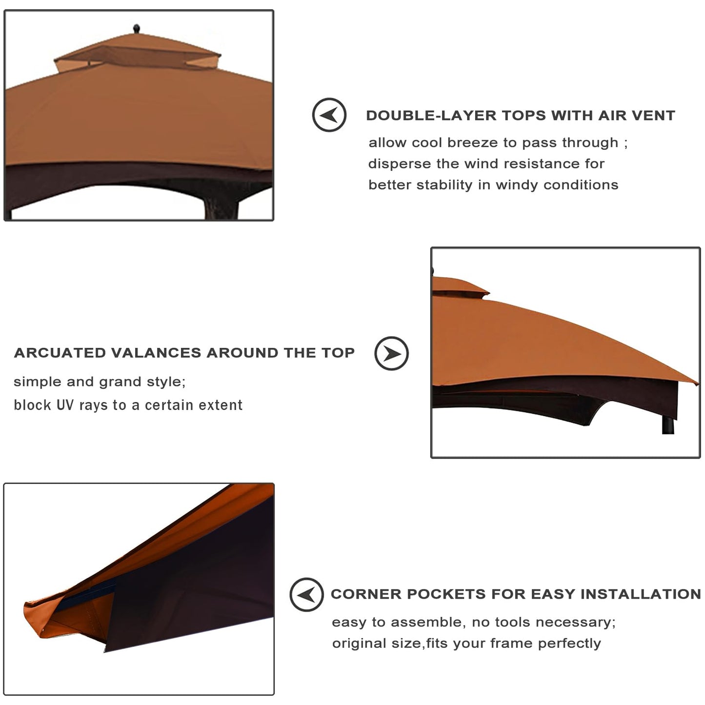 Eurmax USA High Performance Replacement Canopy Top for Lowe's Allen Roth Heavy Duty Gazebo Roof Gazebo Top with Air Vent 10X12 Cover #GF-12S004B-1, Replacement Top Only (Rust)