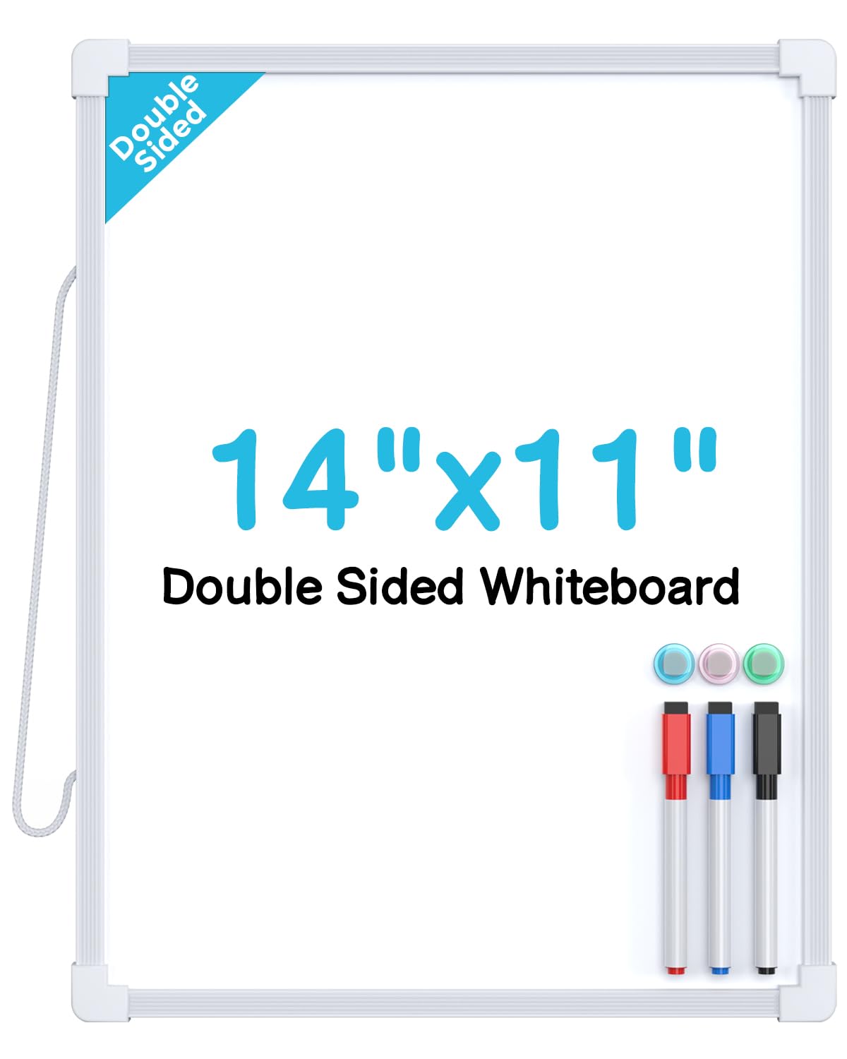 MaxGear Small Dry Erase Board, 14"x11" Double Sided Hanging Whiteboard for Wall, Mini White Board with 3 Dry Erase Markers and 3 magnets, Portable Whiteboard for Planning Learning Writing Drawing Memo