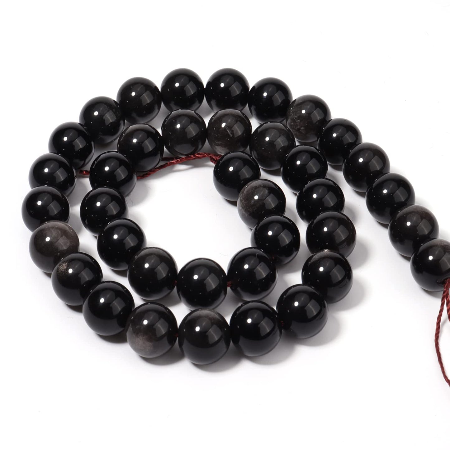 45pcs 8mm Natural Silver Obsidian Gemstone Beads Energy Healing Crystal Round Loose Stone Beads for Jewelry Making, DIY Bracelets Necklaces