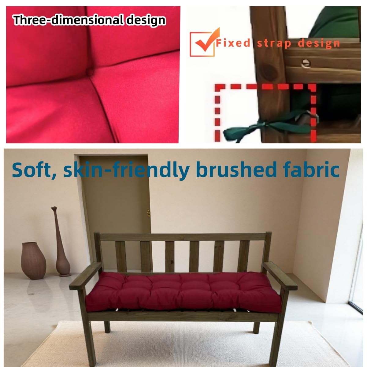 psmacra Bench Cushions for Indoor Furniture,Tufted Patio Bench Seat Cushion, Swing Seat Cushion,Garden Loveseat Cushions,Outdoor Cushions for Lounger Garden Furniture Patio (Wine Red, 43.3x19.7)