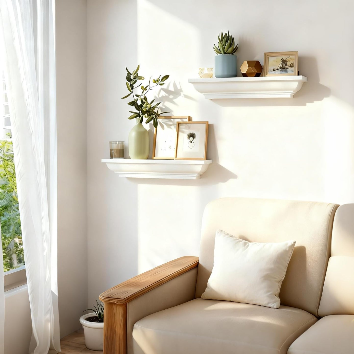 Alsonerbay Floating Shelves - White Rustic Wall Shelves, 2 Pack (17 Inch) for Bedroom, Living Room, Bathroom