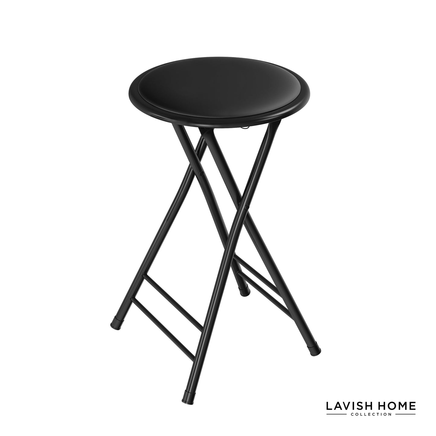 Trademark Home Collection Backless Folding Stool with 225lb Capacity for Kitchen or Rec Room - Portable Indoor Counter Bar Stools (24-Inch, Black)