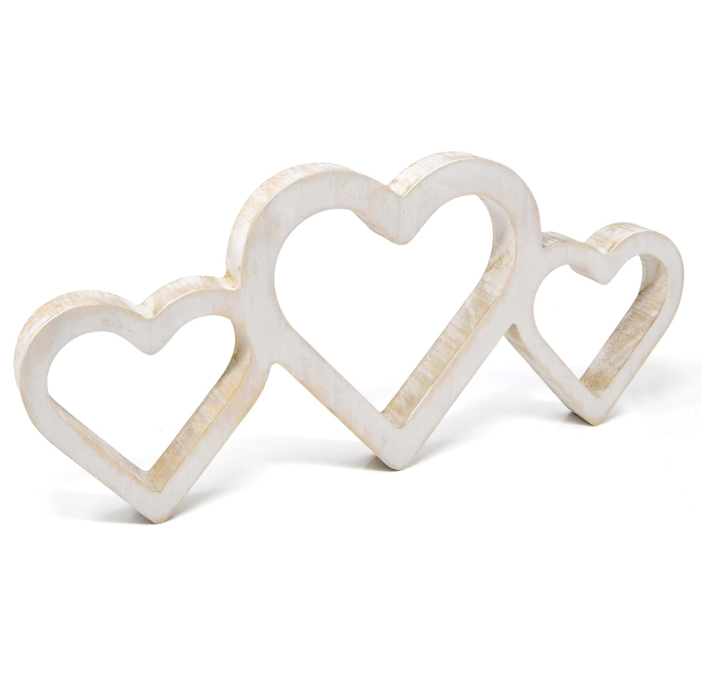 Gift Boutique Valentine's Day White Rustic Triple Heart Shaped Sign Decor Love Hearts Wooden Cutout Wall Table Tiered Tray Centerpiece Home Decoration