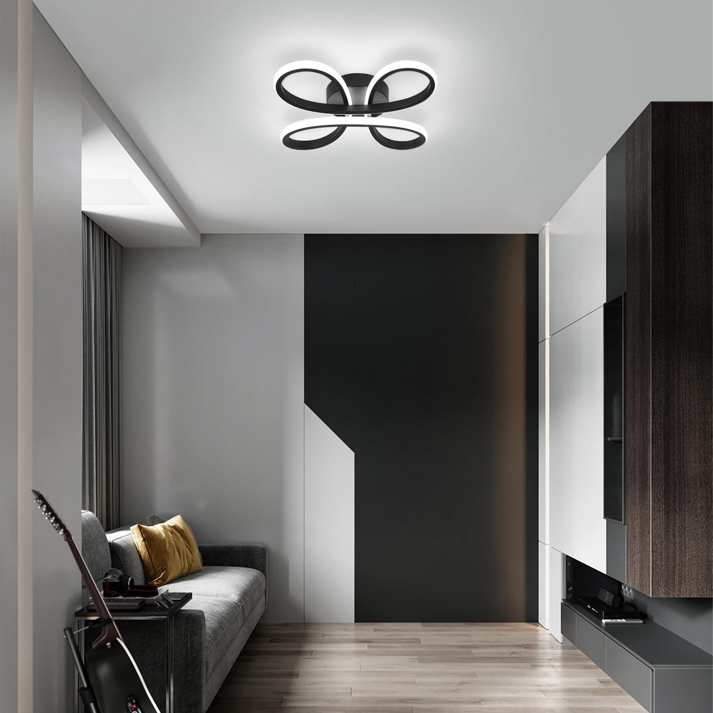 ADISUN Modern LED Ceiling Light, 6000K Semi Flush Mount Ceiling Light Fixture for Living Room, Close to Ceiling Light Fixtures for Bedroom, Corridor, Aisle, Hallway - Indoor Lamp, Black