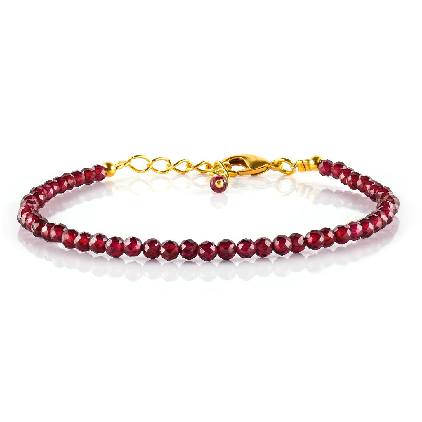 Natural Red Garnet Gemstone Micro Beads Dainty Bracelet Jewelry for Women, January Birthstone, Chakra Energy Crystals, 14k Gold Plated Chain 8 inch Adjustable