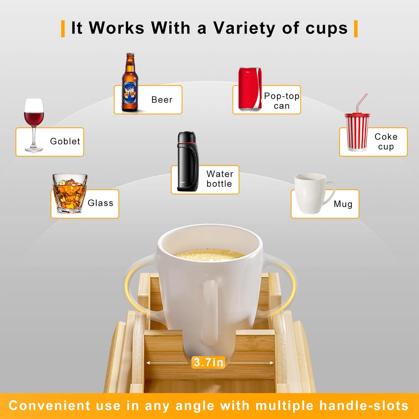 Bestjing Bamboo Sofa Armrest Tray - Couch Arm Tray with Detachable Couch Cup Holder - 2 in 1 Anti-Slip Foldable Sofa Armchair Caddy Table for Drinks Cellphone TV Remote Snacks