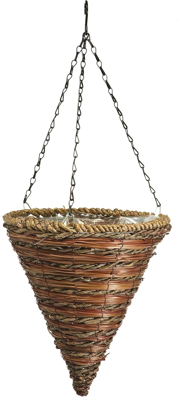 Green Thumb 12" Inch Rope & Fern Cone Shaped Hanging Basket Planter - Pack of (2)