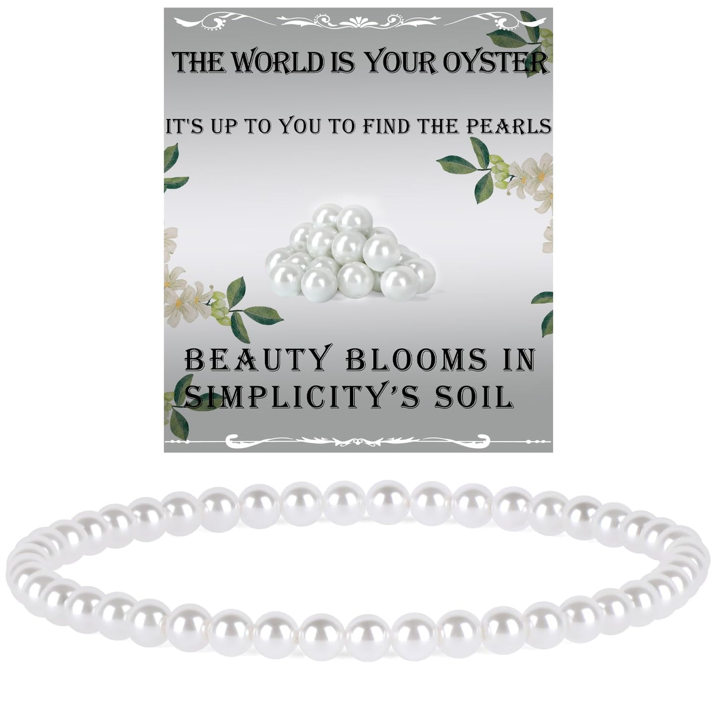 QOGIR 4mm Shell Pearl Beads Gemstone Handmade Stretch Elastic Dainty Beaded Bracelets for Women Gifts