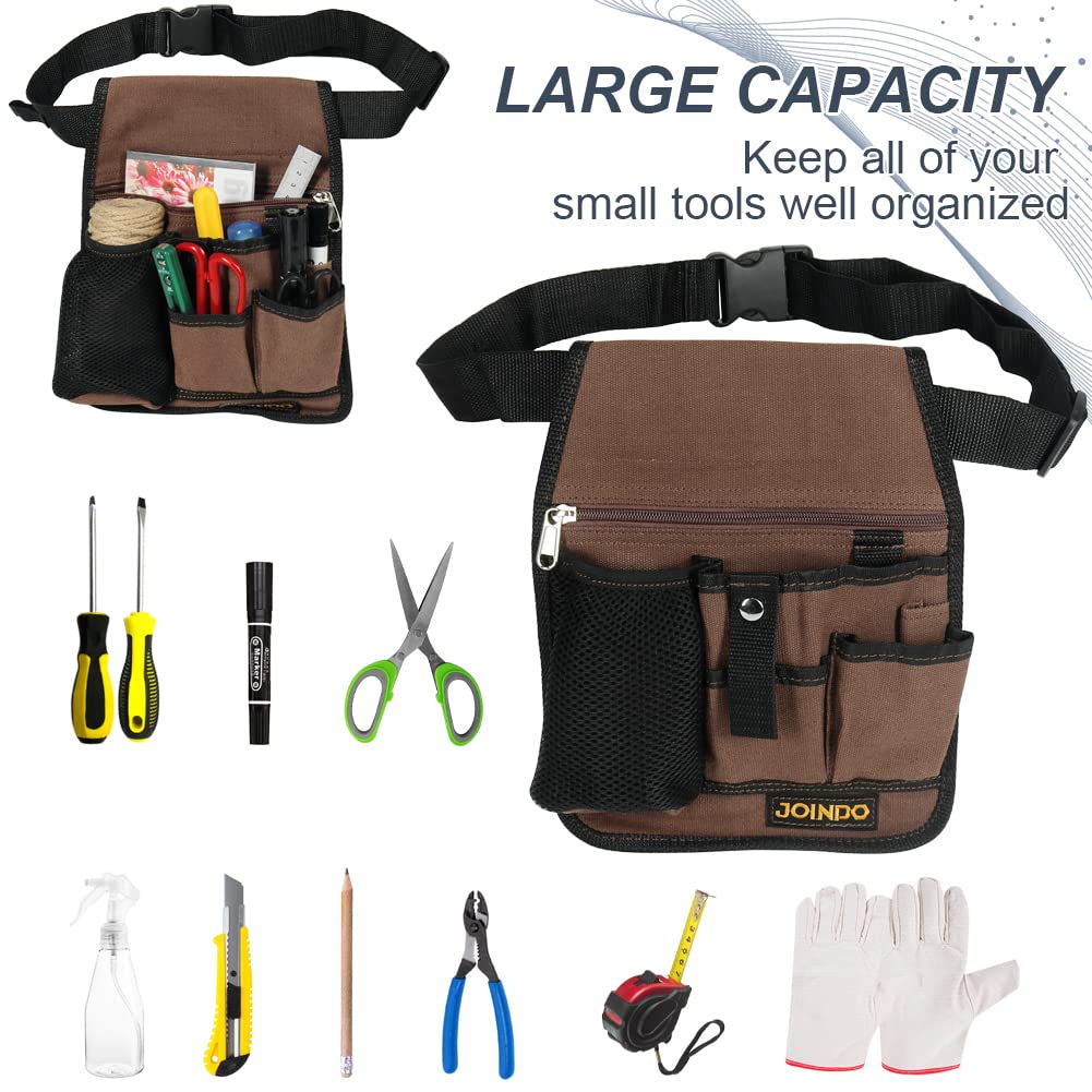 JOINDO Garden Tool Pouch, Garden Tool Belt, Lightweight Tool Pouch with Pockets and Zipper, Utility Belt Canvas Tool Bag with Adjustable Waist Belt, Waist Tool Bag Apron for Women Men