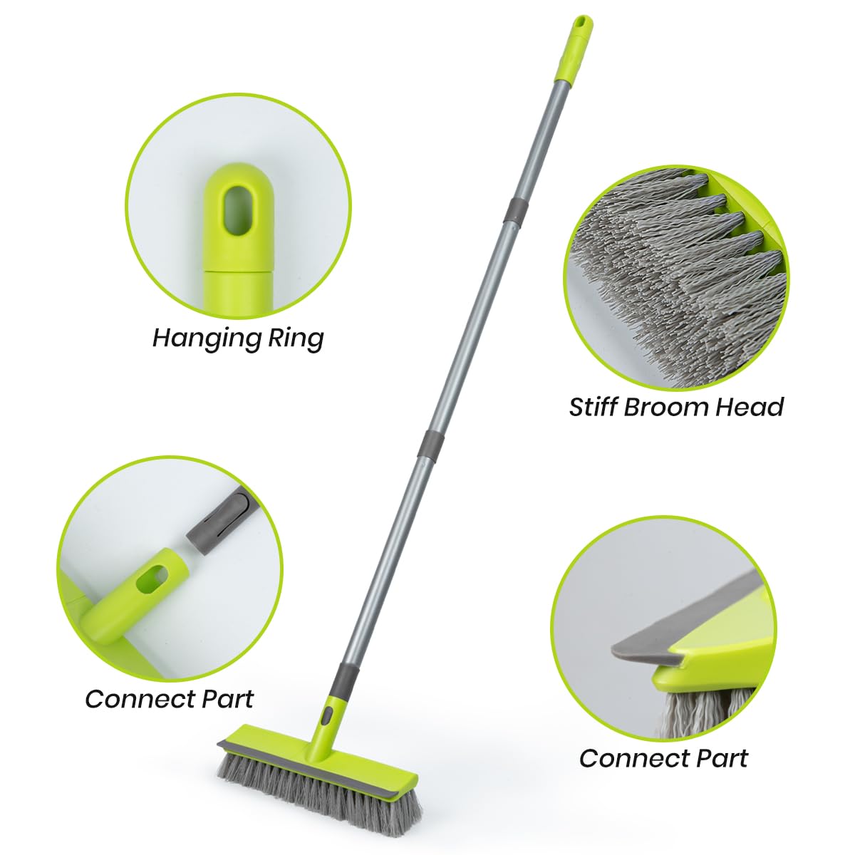 Floor Scrub Brush 2 in 1 Scrape and Stiff Bristle Deck Brush for Cleaning Concrete, Patio, Garage, Kitchen, Carpet and Bathroom 57" Long Handle