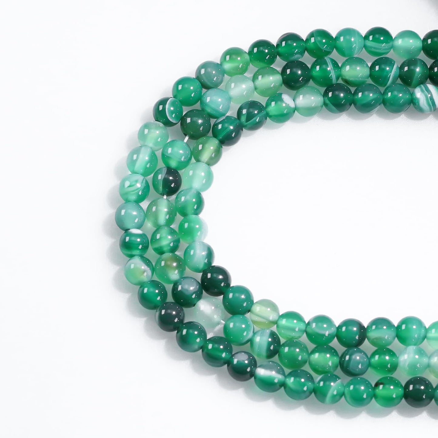 6mm Natural Gemstone Round Green Stripe Agate Loose Beads for Jewelry Making Bracelets Necklace Earrings Art Craft (60-62pcs/strand)