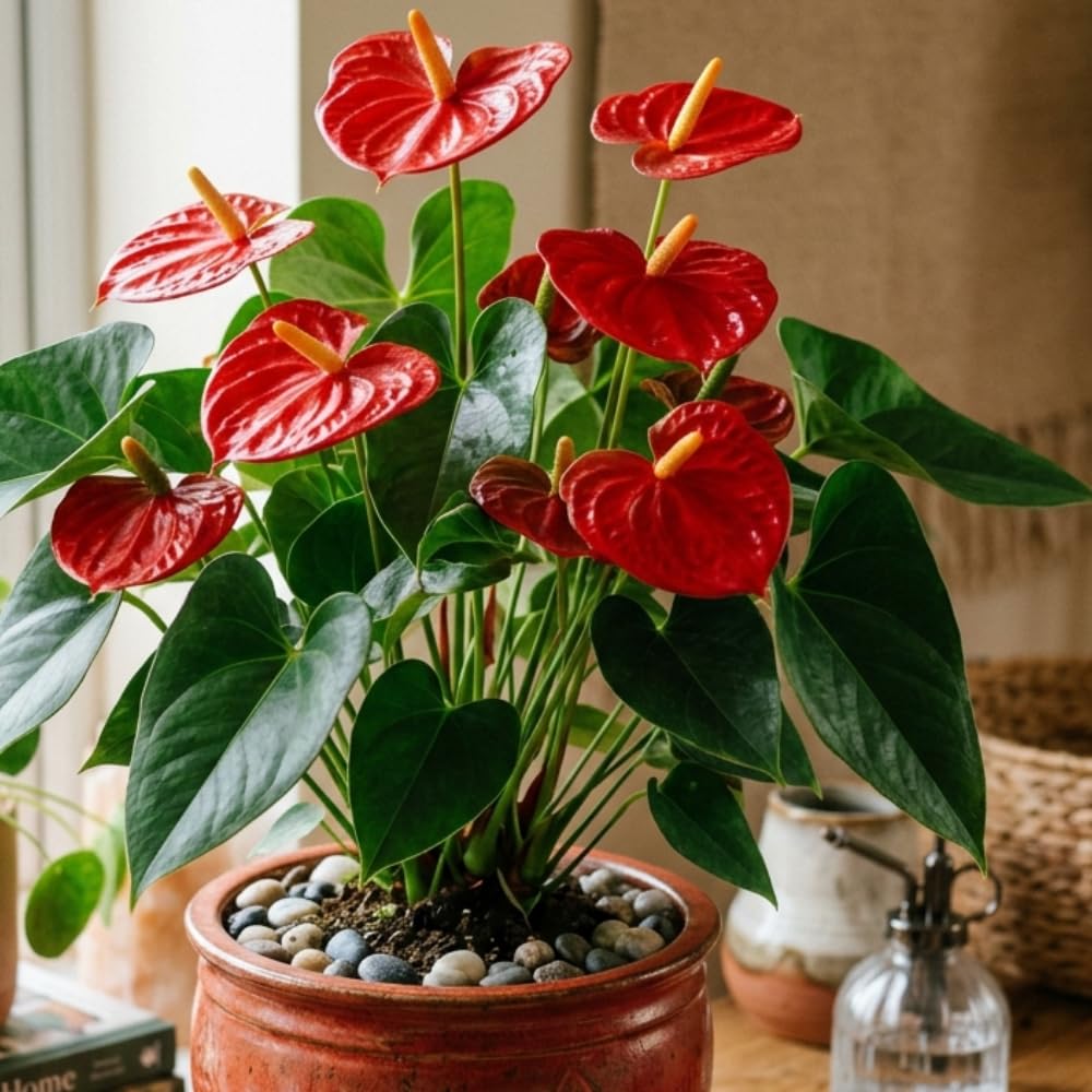 Red Anthurium Plant Live, Anthurium Flower Tree, 6'' Pot, Houseplant Live Plant for Home Decoration, No Ship to CA