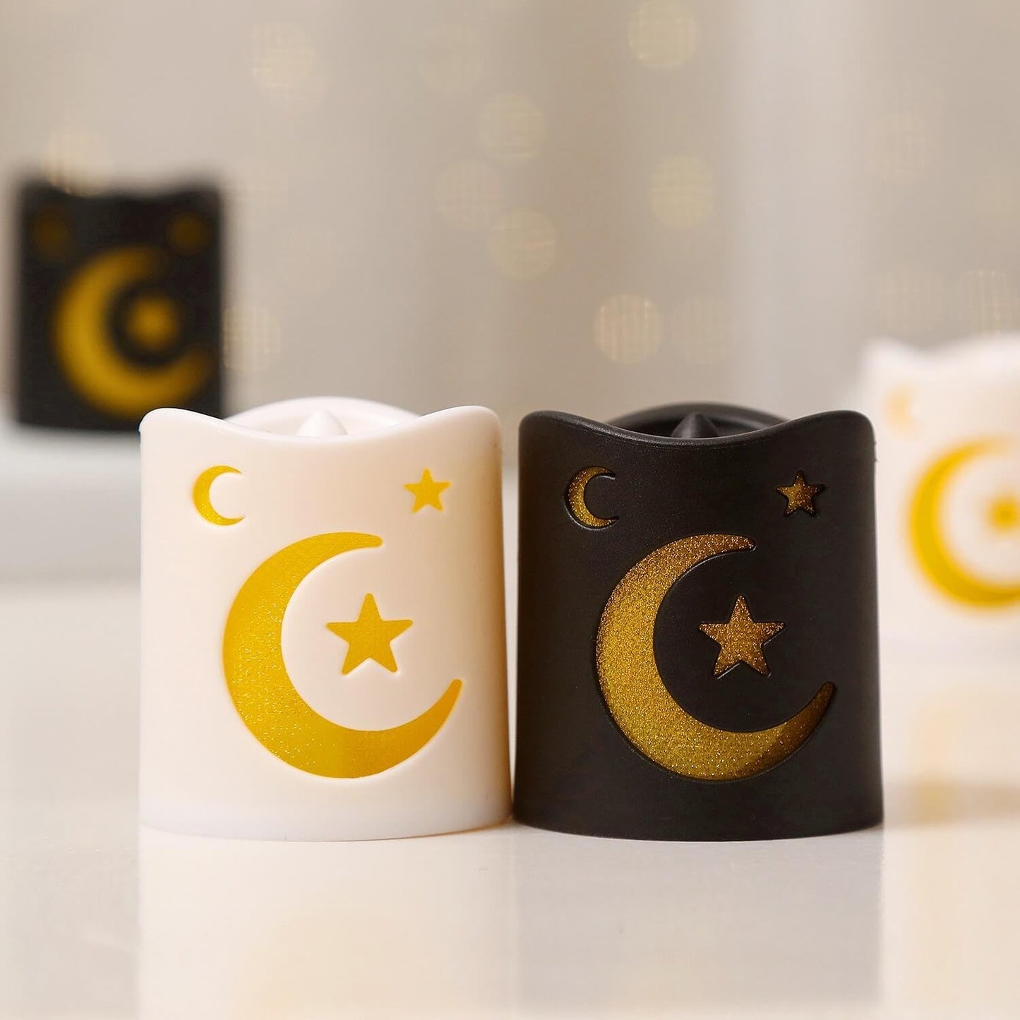 NUVCELKA Ramadan Lantern, 4 Pack LED Mini Moon Star Pattern for Home Table Fireplace Indoor Eid Mubarak Decor