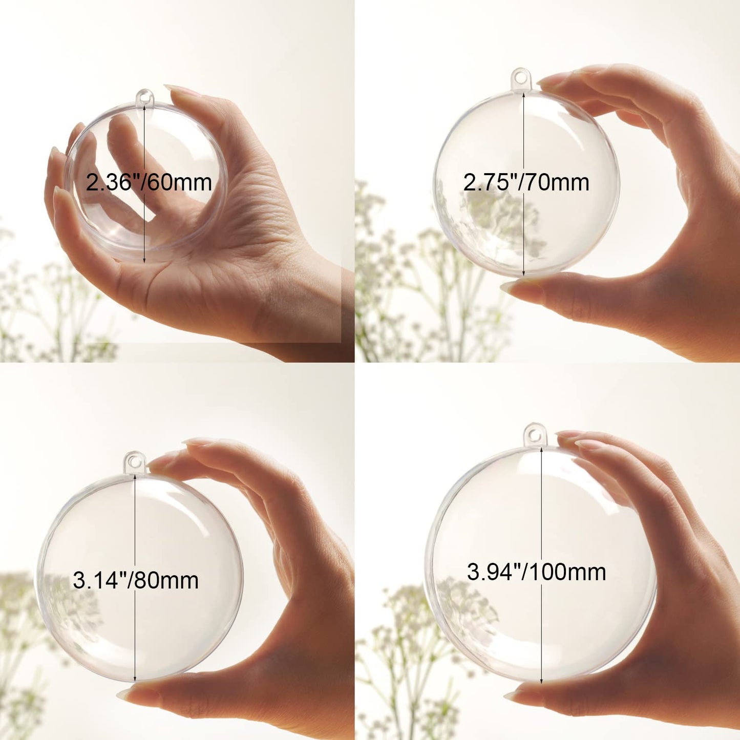 ZUOKEMY 10 Pcs 3.14 inch Filling Transparent Plastic Decorative Call DIY Craft Ball Transparent Ball Christmas, Birthday, Wedding, Party and Home Decoration Ornaments ((3.14"/80mm))