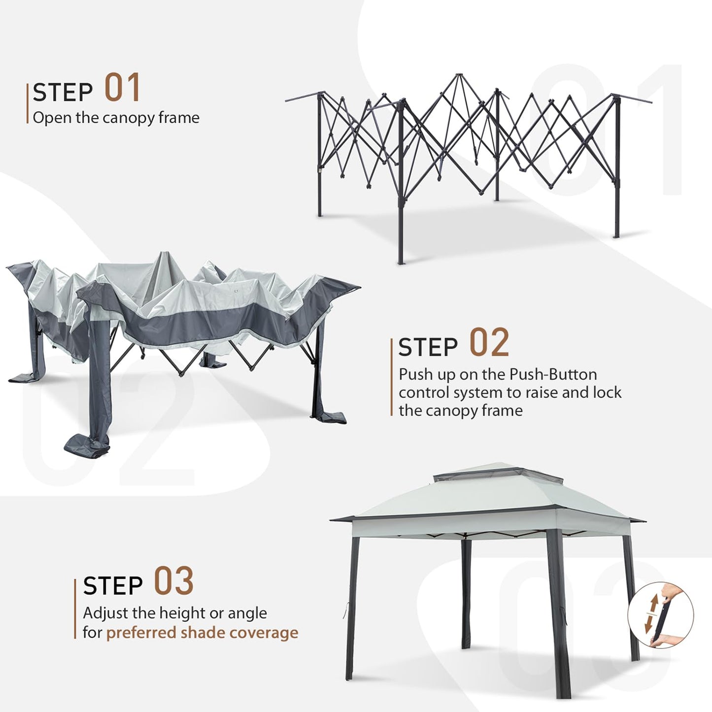 COOS BAY 11x11 Pop Up Gazebo with Mesh Netting, Instant Outdoor Canopy Tent, Water Resistant Shelter with UPF 50+ UV Protection, 121 Sq Ft Coverage, Gray