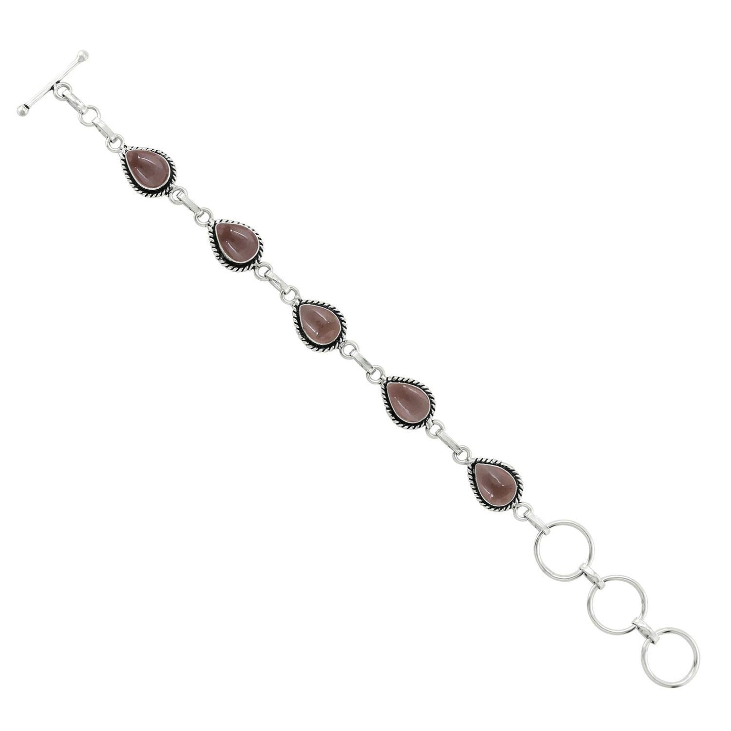 Natural Smoky Quartz Silver Plated Link Bracelet for Women - Brown Stone November Birthstone Handmade Vintage Style Adjustable Bracelet - Birthday Gifts for Mom Wife Sister
