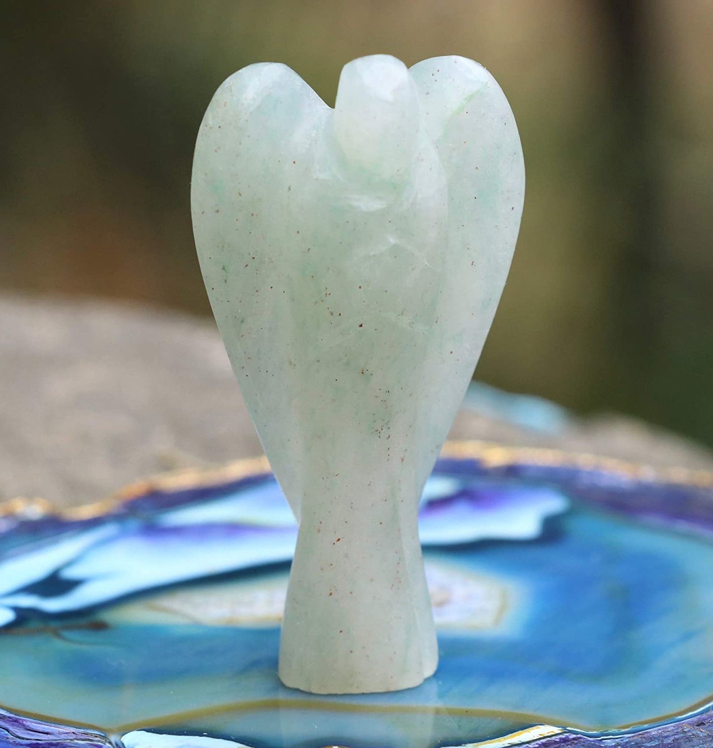 Crocon Green Jade Gemstone Guardian Angel Healing Figurine, Hand Carved Pocket Angel - Crystals for Positive Energy, Handmade Mini Statue for Love, Peace & Healing, Natural Gemstone Healing Figurine