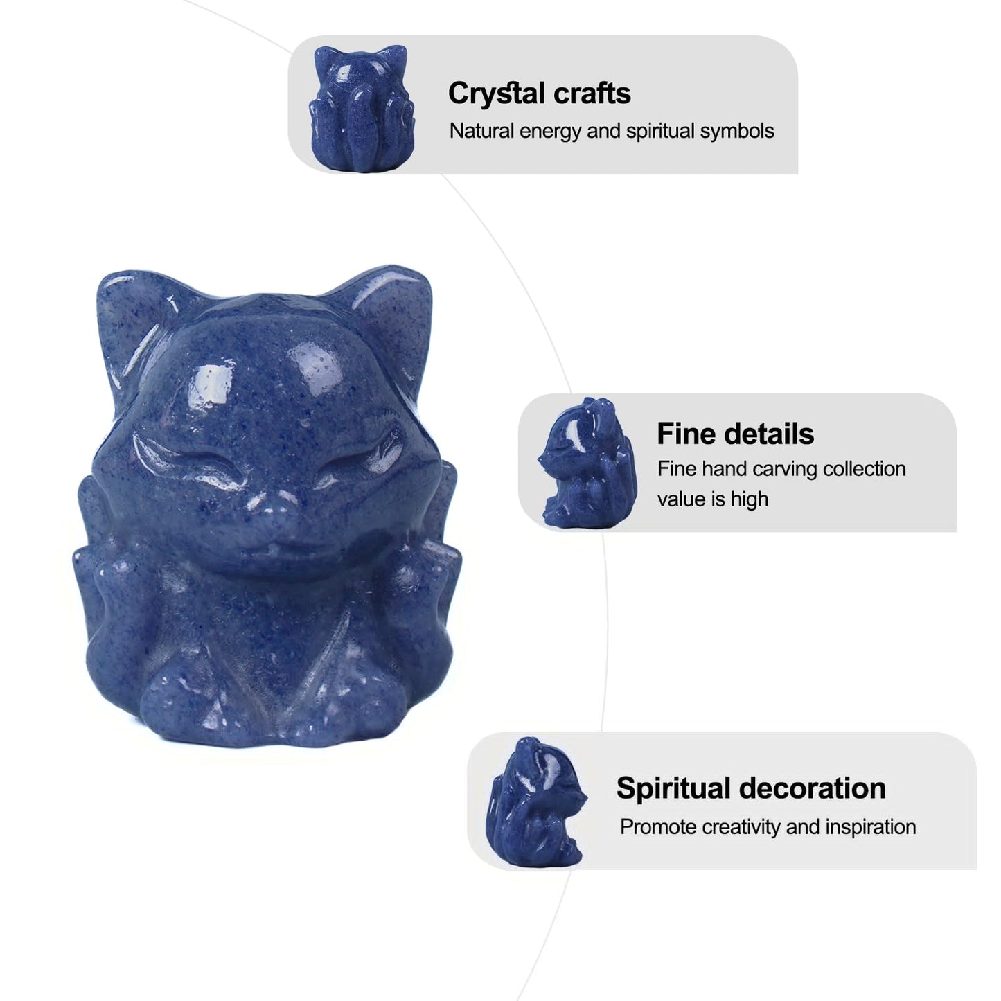 QLRSUXN Blue Aventurine Nine Tailed Fox Decor,2 Inch Healing Crystals Fox Statue,Lucky Guardian Pocket Fox Figurines as Women’s Gifts,Fox Figurine for Office Home Decor and Ornament.