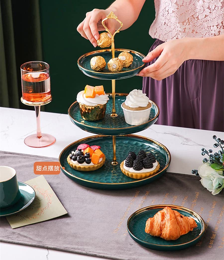 Aebor 3 Tier Round Porcelain Tiered Cupcake Stand, Tiered Serving Stand, Dessert Stand, Serving Tray Platter for Tea Party, Wedding and Birthday (Green)
