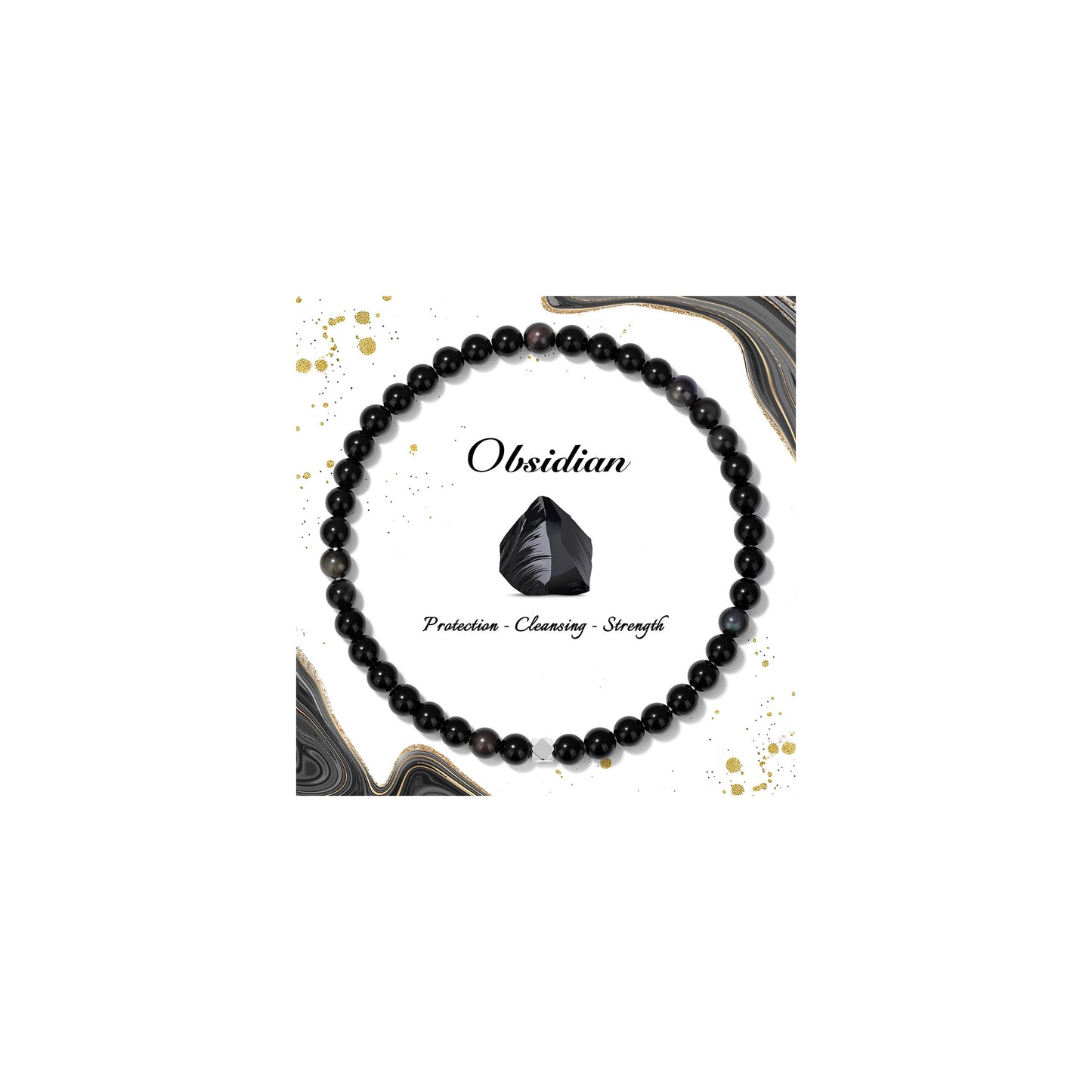 Raicegs 4MM Obsidian Beaded Bracelets Healing Crystal Bracelet for Women Men Natural Stone Handmade Stretch Bracelet Reiki Spiritual Jewelry