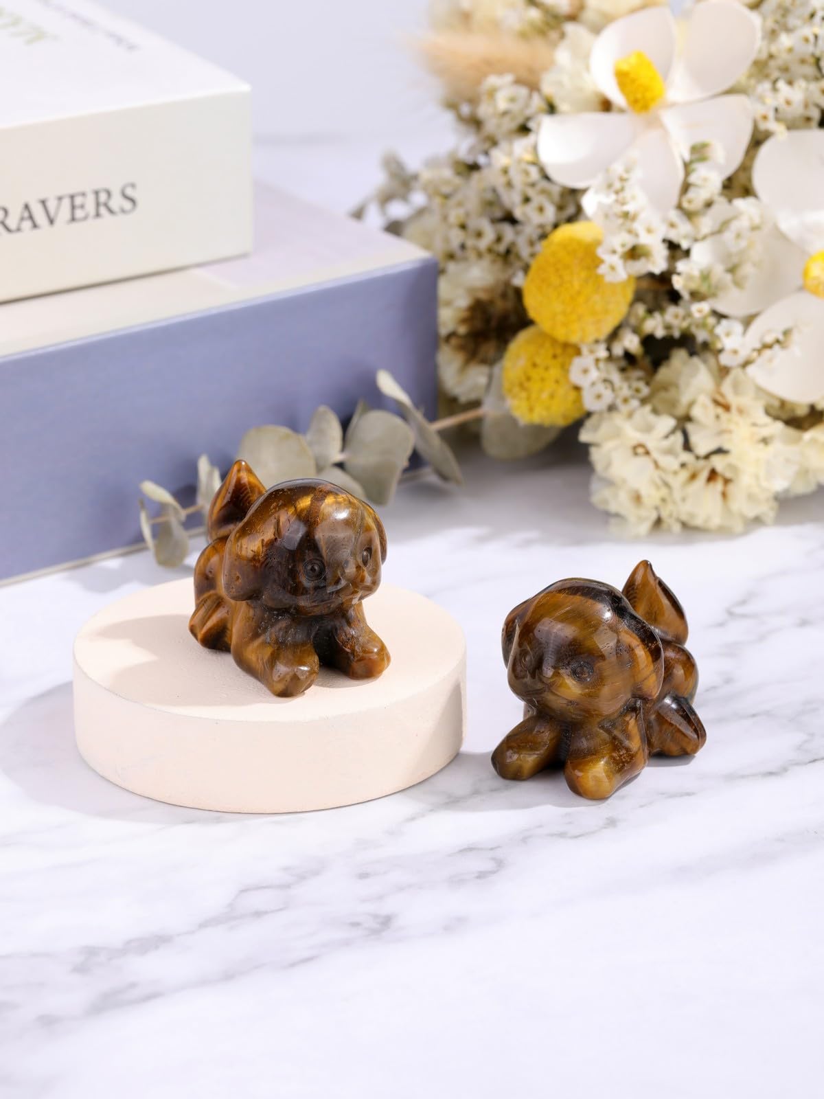 CrystalTears Tiger Eye Crystal Dog Figurine, 1.5” Healing Gemstone Dogs Puppy Statue Ornament for Home Office Decor, Cute Lucky Crystals Dogs Gifts for Gifts for Women Dog Lovers Men Christmas
